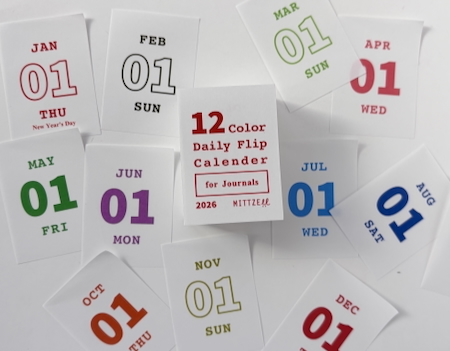 mittzell 12 color Daily Flip Calendar for journals 2026