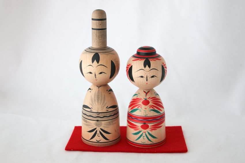 取扱終了】【期間限定】平賀輝幸工人 5寸 3寸5分ひな/作並系こけし